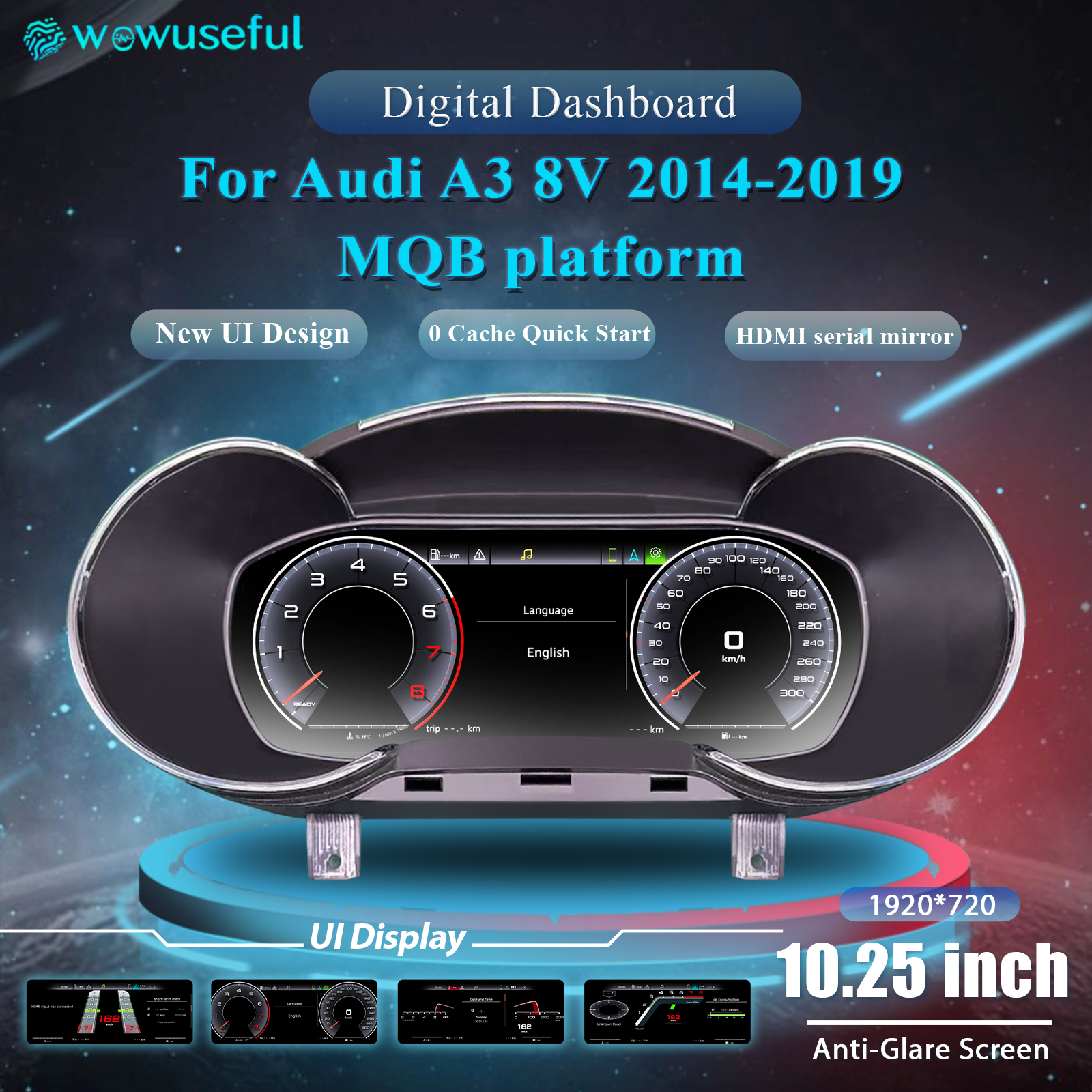 10,25'' Digitaal dashboard voor Audi A3 8V S3 2014-2019 LCD dashboardpaneel snelheidsmeter virtuele cockpit instrument