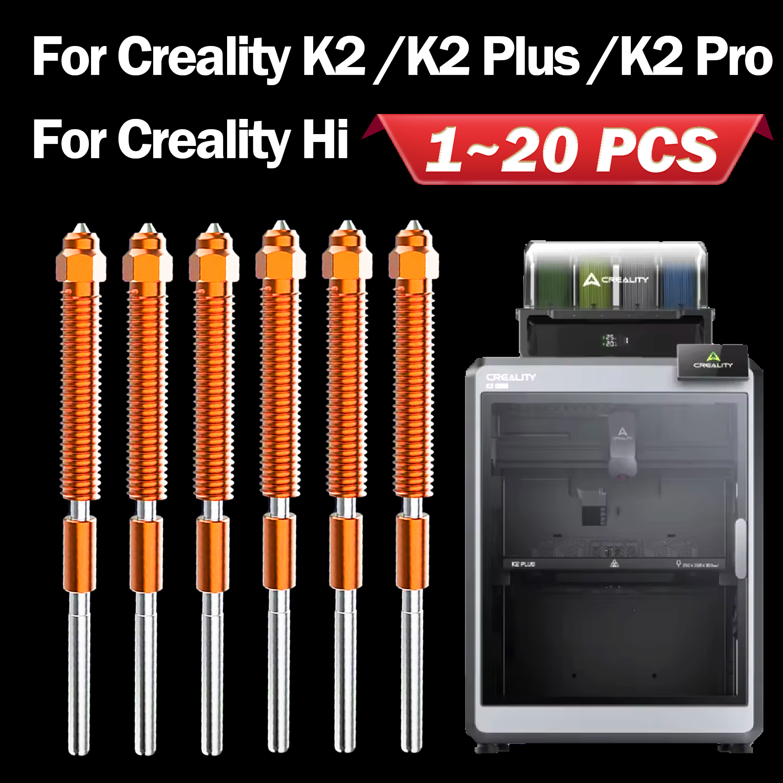 Сопло из закаленной стали Unicorn для Creality K2/K2 Plus/K2Pro, цельнометаллические быстросменные насадки Creality Hi Hotend, обновление 0,2 мм/0,4 мм