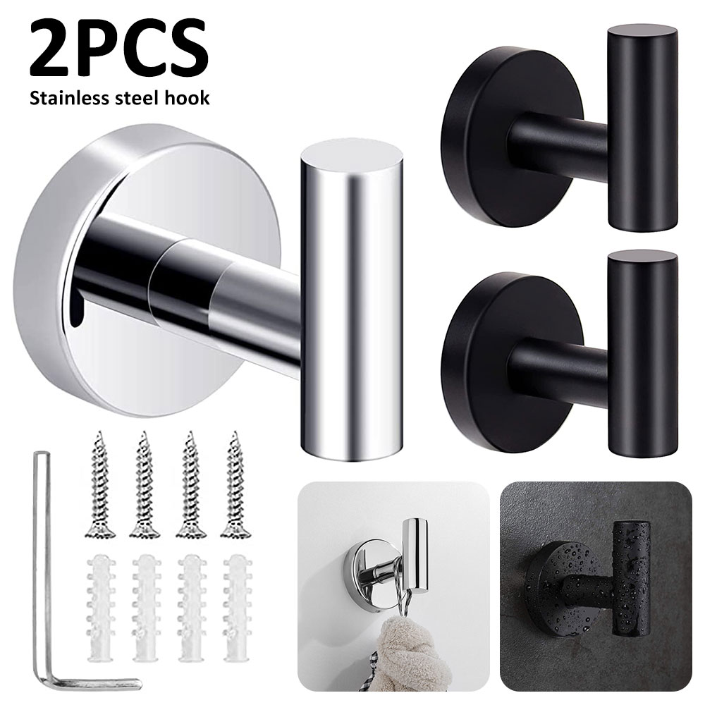 2 ชิ้นขัดผ้าเช็ดตัวห้องน้ําตะขอสแตนเลส Coat Robe Hook แขวนผนังพร้อมสกรูผ้าเช็ดตัว Hang Hook สําหรับห้องครัวโรงแรม