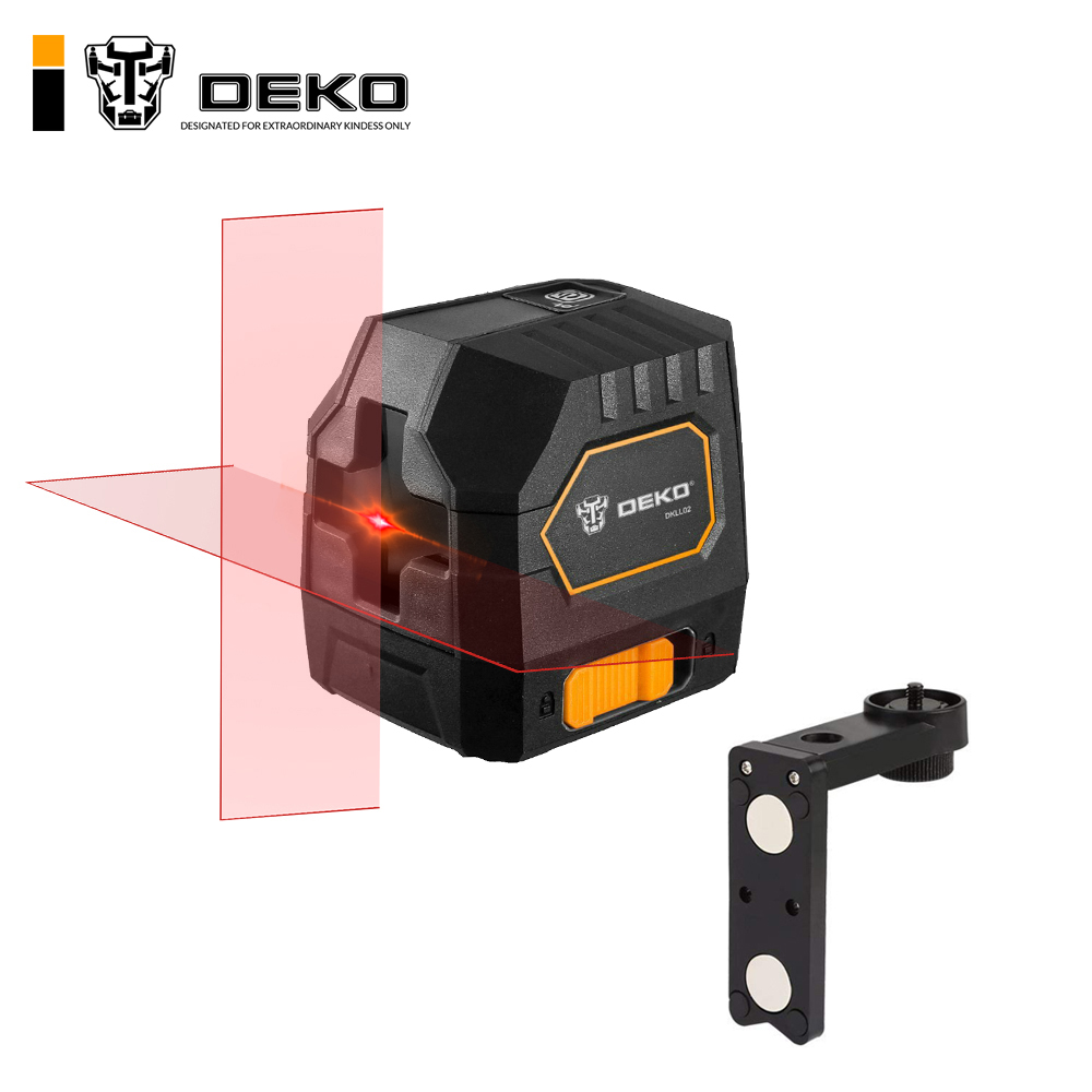 DEKO-Mini niveau laser croisé auto-décrochant DKLL02G/R, laser avec source de lumière rouge et pince de montage réglable