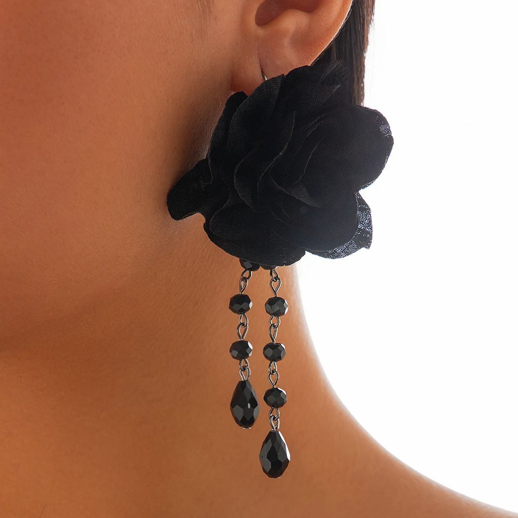 Ingemark Goth Black Rose Flower Earrings Women Wed Bridal Elegant Crystal Vising Piercing Earring Естетичні ювелірні вироби Подарунок