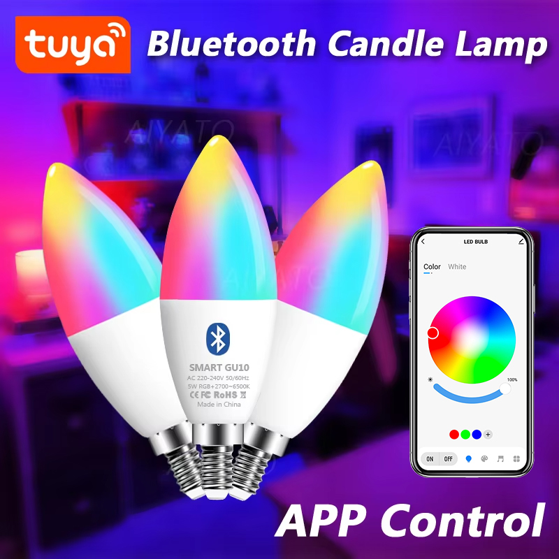 Tuya E14 キャンドルクリスタルランプアプリ制御スマート電球 Bluetooth RGB 220V ヨーロッパ LED ライト調光可能なスマートライフルームホームグループ