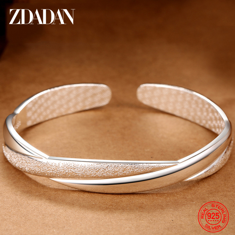 ZDADAN 925, серебряный скраб, открытый браслет для женщин, модные украшения