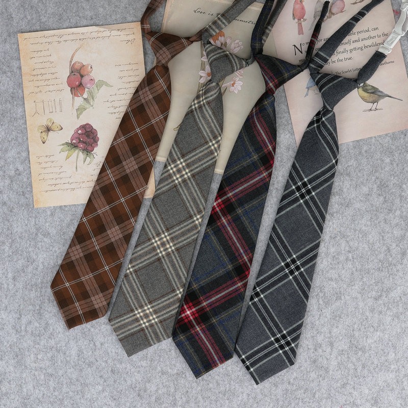 Lazy jk gravatas femininas xadrez pescoço gravata meninas estilo japonês para camisas brancas uniforme bonito gravata xadrez escola meninos laços acessórios