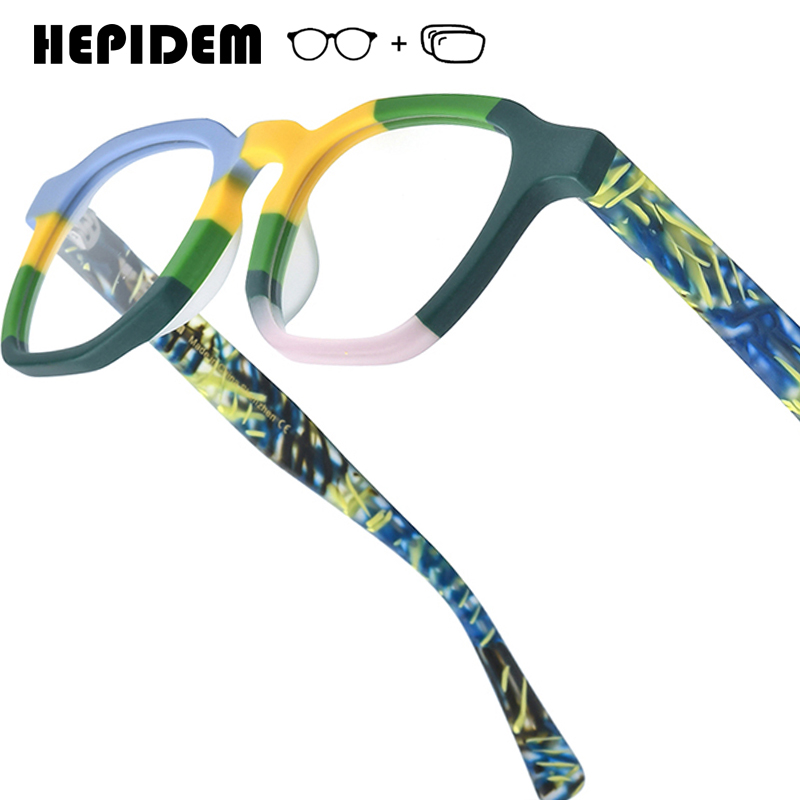 Occhiali da Vista Progressivi HEPIDEM Personalizzati, Lenti Ottiche Anti-Luce Blu per Miopia, Montatura Quadrata in Acetato per Uomo e Donna 358