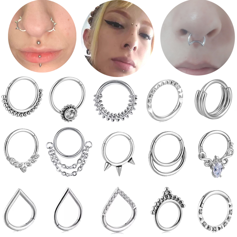 Neus Piercing Ring Nase Manchet Titanium Staal Segment Scharnierende Ring Opaal Nariz Piercing Oorkraakbeen Tragus Septum Sieraden