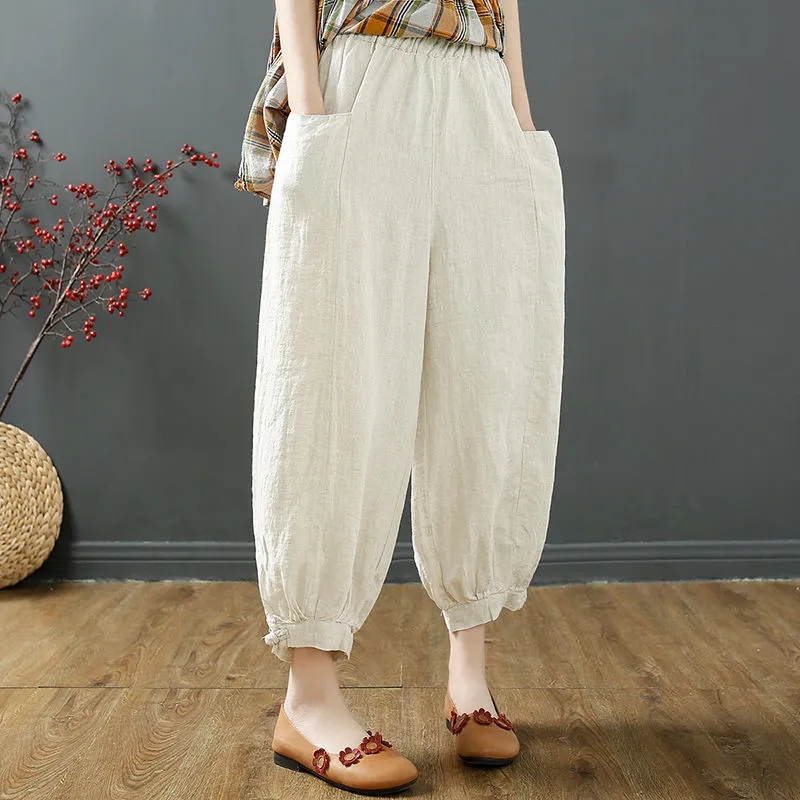 MEXZT Vintage Harajuku Lose Baumwolle Leinen Pumphose Hosen Frauen Sommer Oversize 4XL Hohe Taille Elastische Koreanische Taschen Y2k Hosen