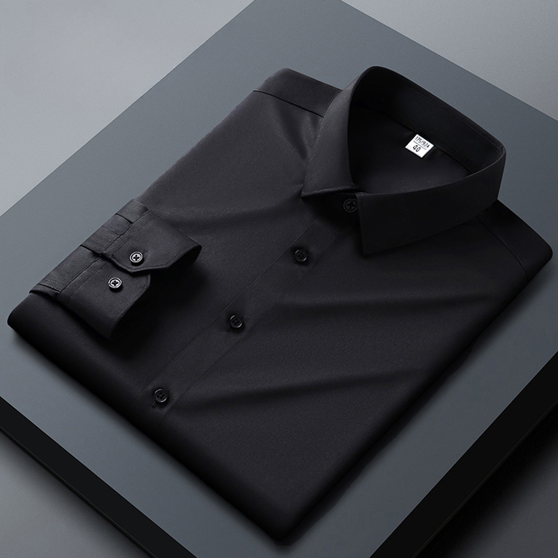 Chemise noire à manches longues pour hommes, résistante au repassage et aux plis, monochromatique, chemise d'affaires décontractée, printemps, taille