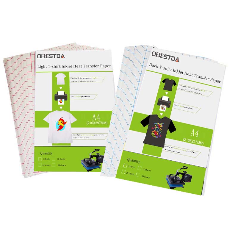Direto da fábrica 10 peças a4 jato de tinta transferência de calor por sublimação papel de impressão camiseta luz preto escuro papel de transferência de tecido