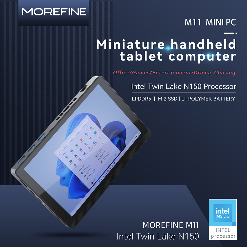 MOREFINE M11 Intel N150 7-дюймовый мини-ПК Windows11 WiFi6 BT5.2 16 ГБ/512G Сенсорный экран 4K Планшетный ПК 3400 мАч Мини-настольный хост