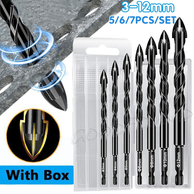 7 Stuks Hex Metselwerk Boren 1/4 Schacht Titanium Staal Metalen Kruisboor Voor Keramische Beton Baksteen Harde boor Set Gereedschap