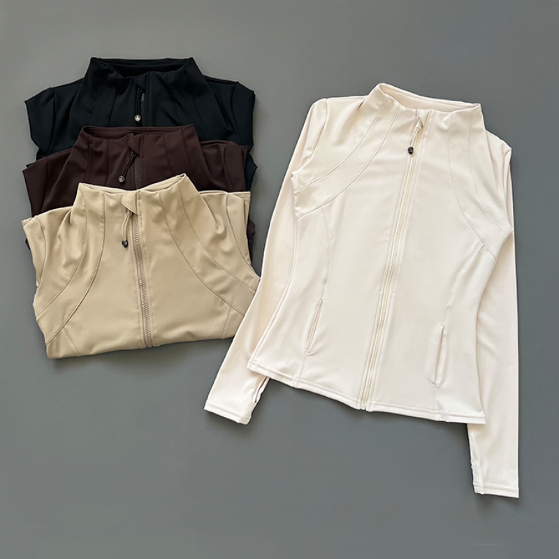 Veste de course à fermeture éclair pour femmes, coupe cintrée, séchage rapide, vêtements d'extérieur, entraînement de Yoga, Fitness, avec trou pour le pouce