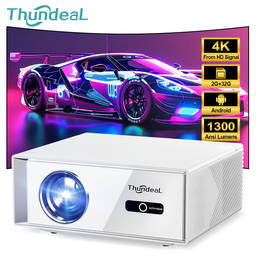Projetor Android ThundeaL TD95W Full HD 1080P WiFi 2K 4K para Cinema em Casa, TV Inteligente Portátil, Vídeo, Filmes e Reuniões, Projetor LED TD95