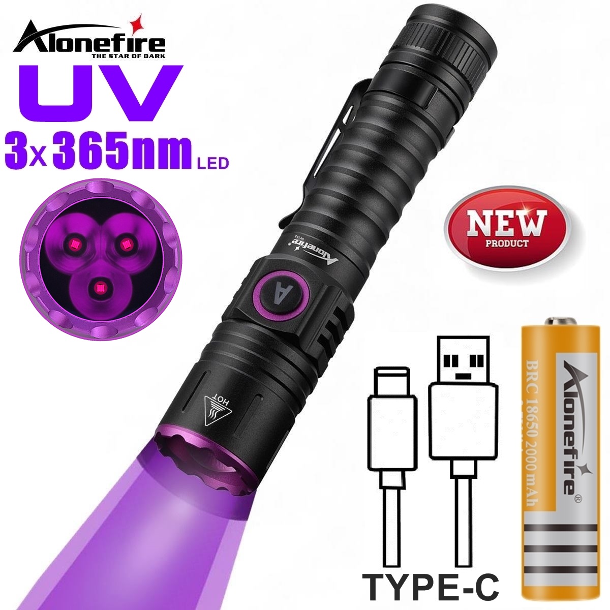 15 ワット UV 365nm ハイパワーブラックライト USB 懐中電灯目に見えないインクマーカー猫犬尿白癬鉱石マネーサソリ蛍光灯