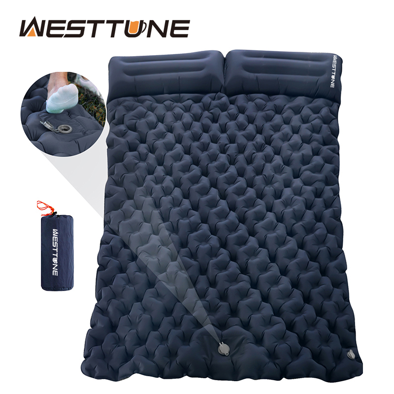 WESTTUNE-Matelas Gonflable Double avec Pompe à Oreiller spatirée, Coussin de Couchage Extérieur, Polymères d'Air pour Voyage, Randonnée, Camping