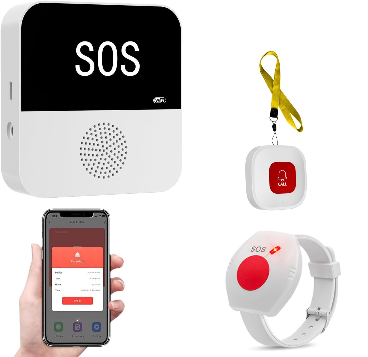 Draadloos WiFi Ouderenverzorger Pager SOS-oproepknop Noodsituatie SOS Medisch waarschuwingssysteem voor senioren Patiënten Ouderen thuis