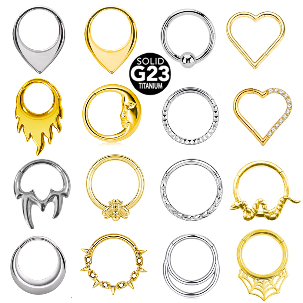 G23 titane abeille Septum nez anneau Piercing corps bijoux 16G lune Segment serpent Clicker Helix oreille Cartilage coeur Daith cerceau