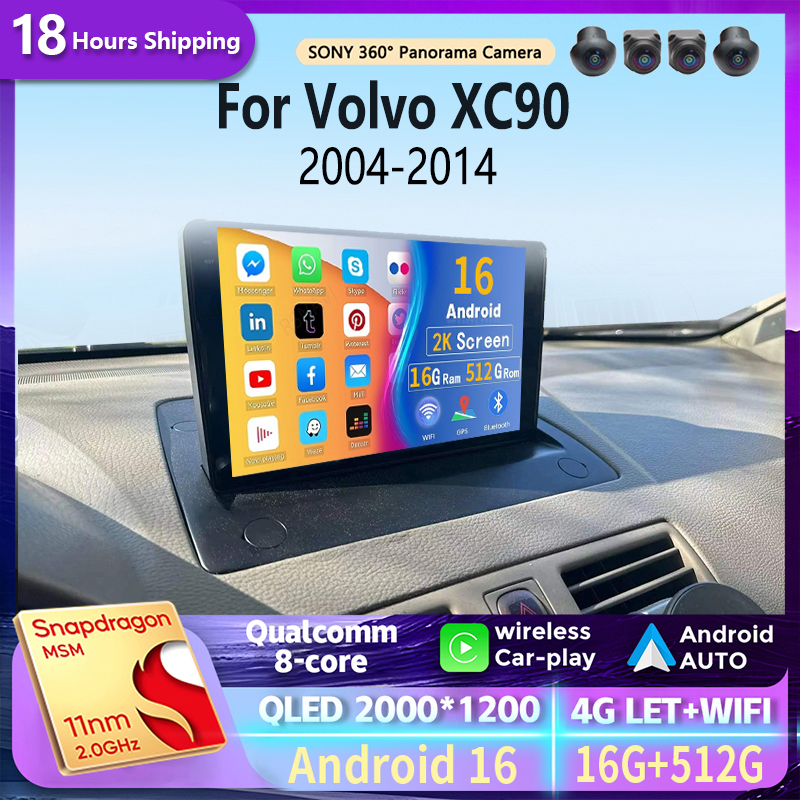 Radio samochodowe Android 16 Carplay do Volvo XC90 XC 90 2004 - 2014 Nawigacja Multimedialny odtwarzacz GPS Stereo WiFi+4G Video Head Unit BT