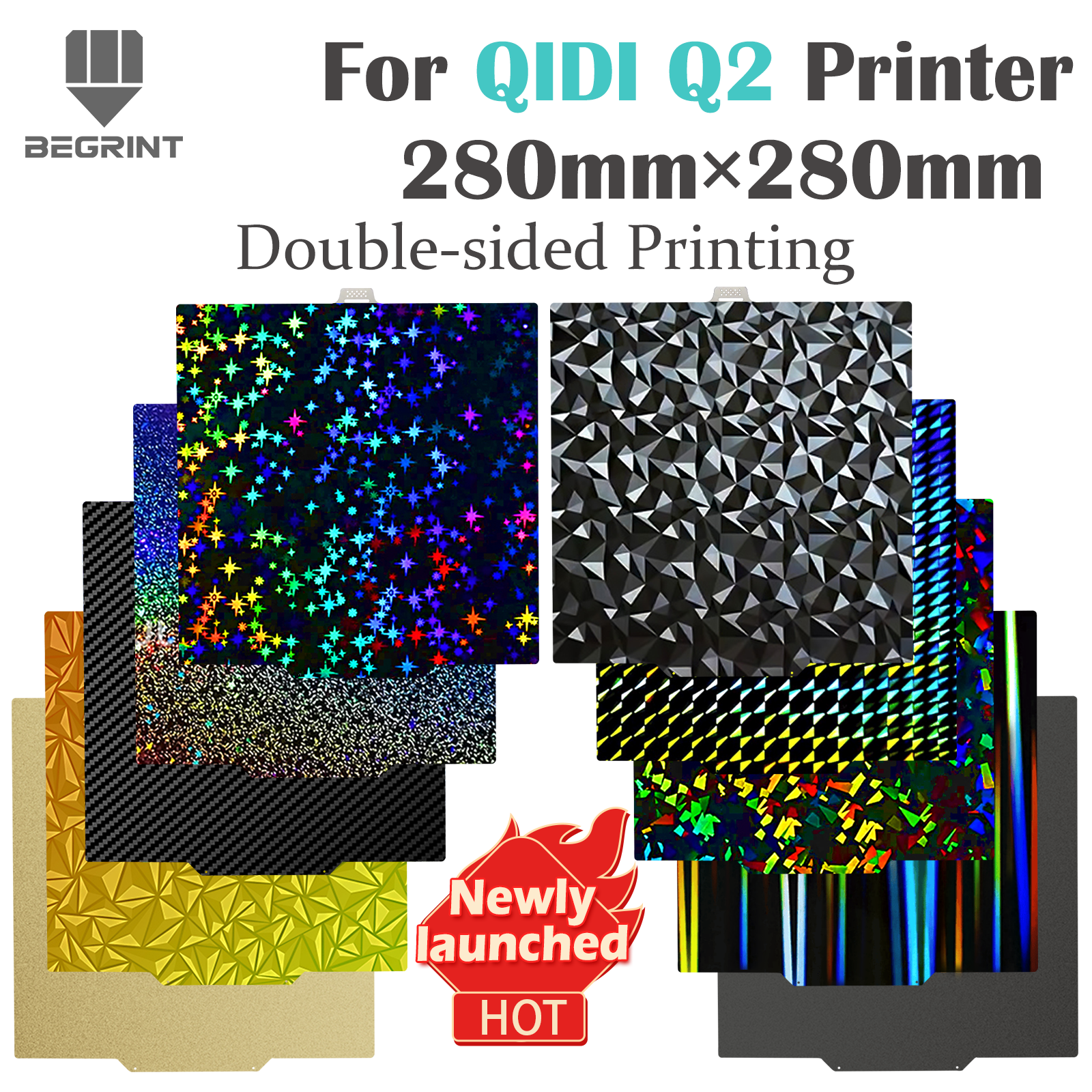 แผ่นรองพิมพ์สำหรับ QIDI Q2 ทำจากเหล็กสปริง PEI PET คาร์บอนไฟเบอร์ พิมพ์ได้สองด้าน สำหรับเครื่องพิมพ์สามมิติ QIDIQ2 แผ่นรองความร้อน