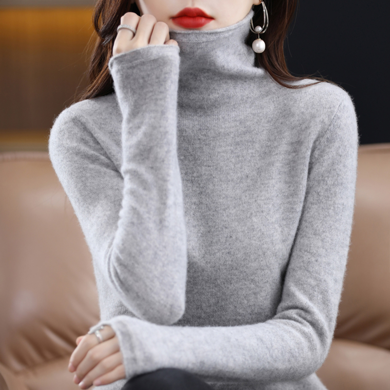 メリノウールカシミヤセーター女性の高スタックカラープルオーバー長袖冬ニットセーター暖かい高品質ジャンパー