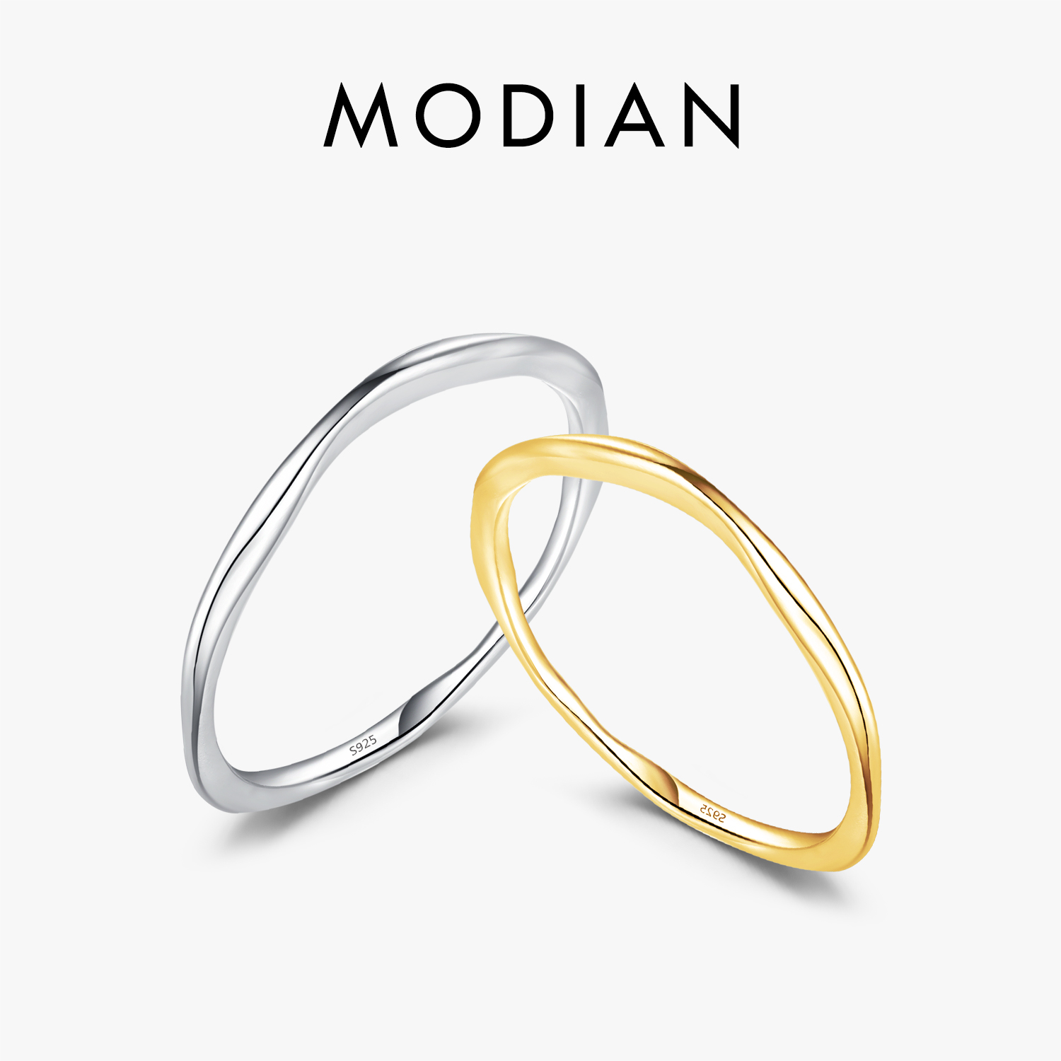 MODIAN 925 เงินสเตอร์ลิงเรขาคณิต Twisted แหวนอินเทรนด์ STACKABLE GOLD สีเครื่องประดับ Fine สําหรับของขวัญ PARTY PARTY