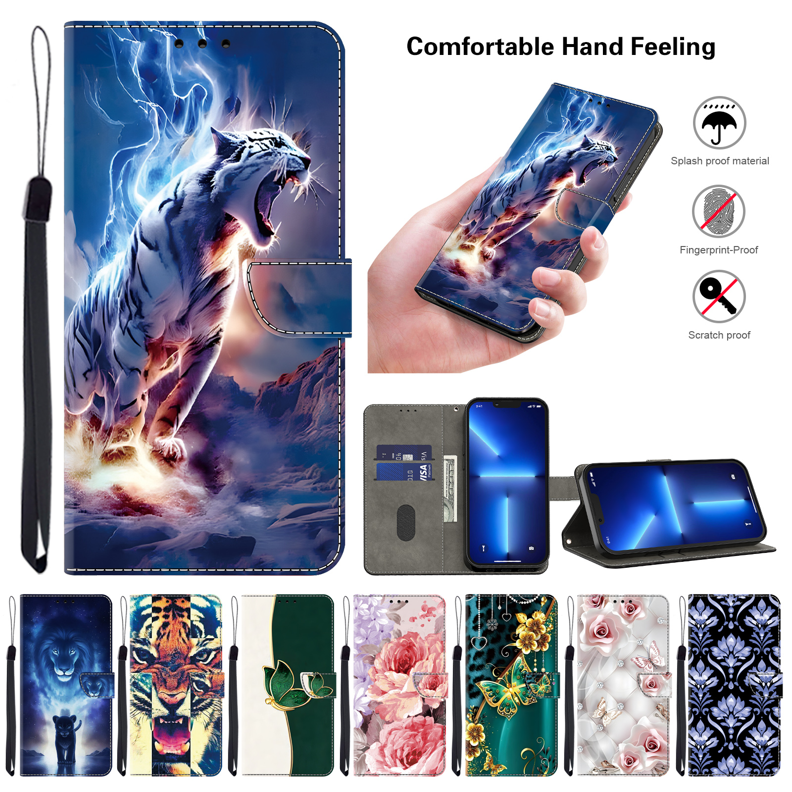 Portafoglio in pelle con motivo dipinto 3D per Redmi Note 12 11 10 10T 9S 9 8 8T 7 7S 6 Pro Plus Lite Custodia