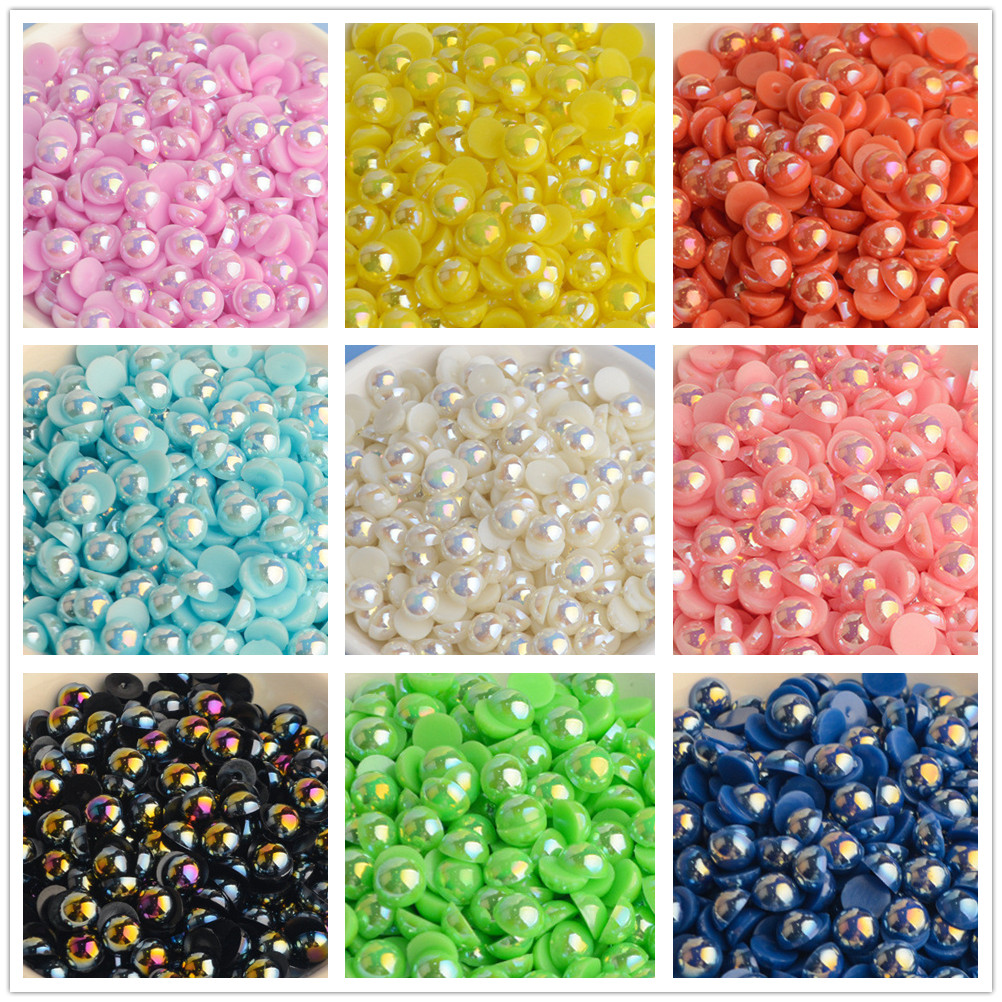 Plastik Mutiara AB Setengah Bulat 3Mm-12Mm Non-hotfix Glitter Belakang Datar Mode ABS Perhiasan Dekorasi untuk Seni Kuku Ponsel DIY