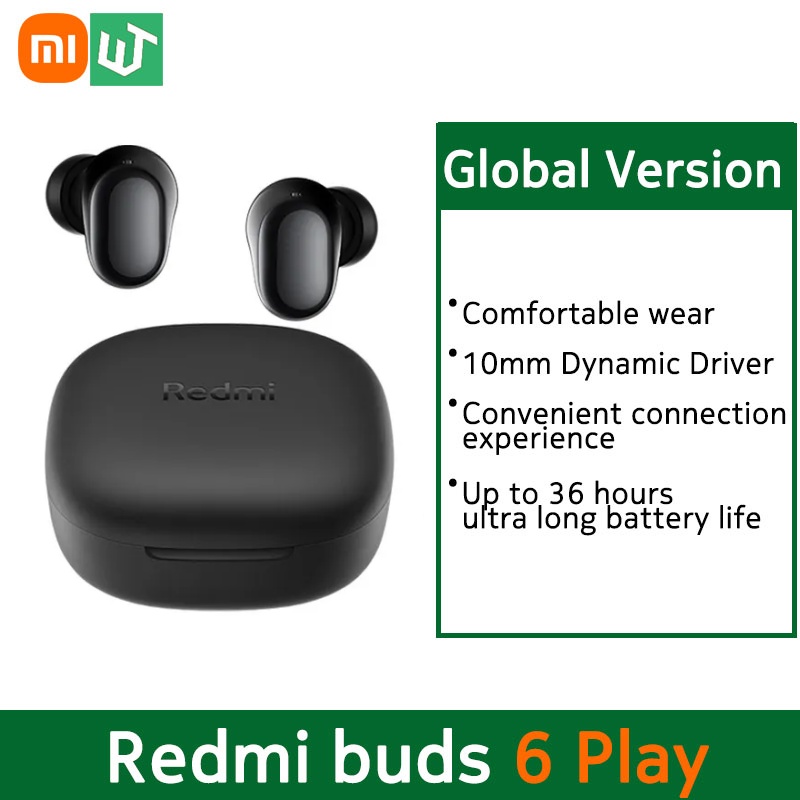Глобальная версия Redmi Buds 6 воспроизведений до 36 часов с зарядным чехлом, 10 мм, динамическое шумоподавление Al для четких звонков, Bluetooth 5,4
