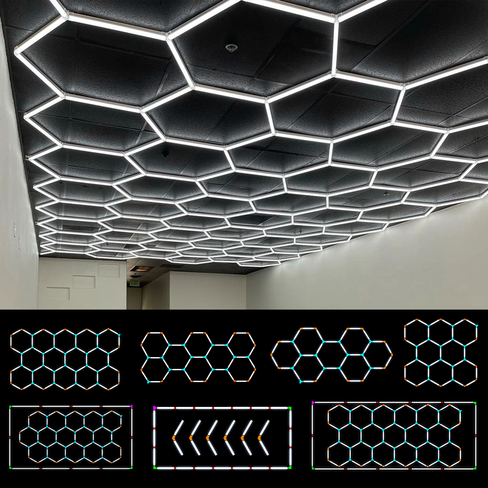 Salon fryzjerski Salon fryzjerski Led lampa sufitowa sześciokątna lampa garażowa 110 V/220 V oświetlenie rurowe Led o strukturze plastra miodu do warsztatu samochodowego