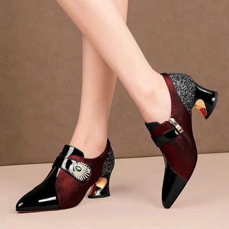 2026 Sepatu Wanita Lucu Hijau Kulit PU Ujung Runcing Hak Tinggi Sepatu Wanita Klasik Hitam Sepatu Kantor Sapatos Femininas