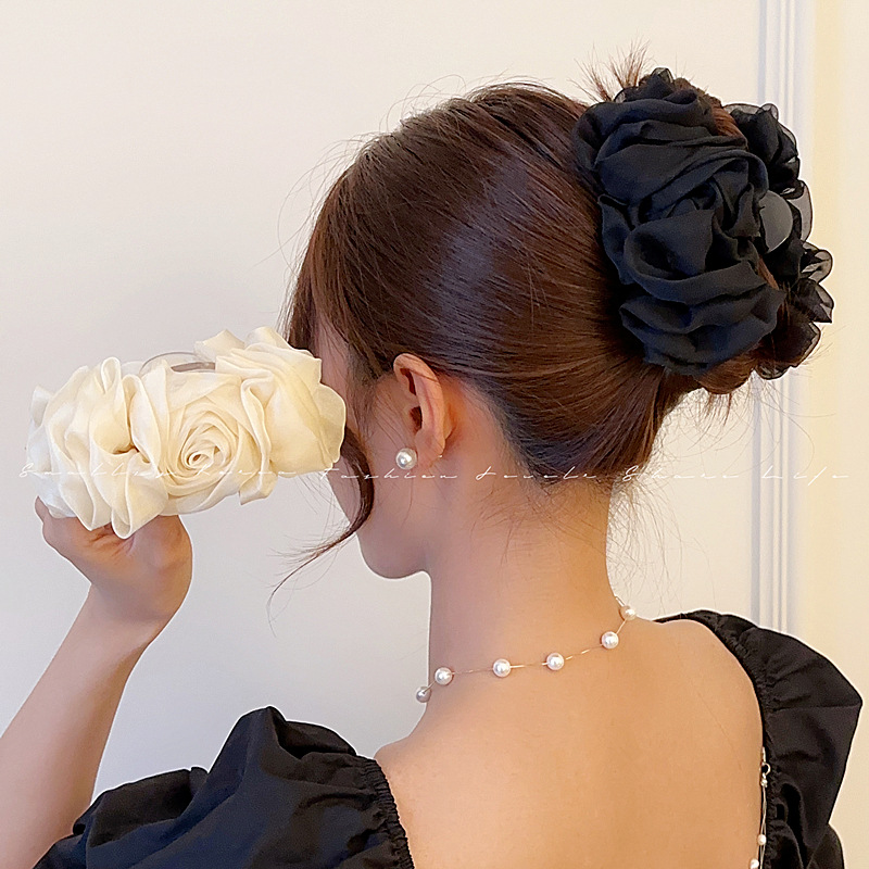 Vanika novo verão doce tule grande arco grampos de garra de cabelo para mulheres cores sólidas elegante floral rabo de cavalo clipe acessórios de cocar
