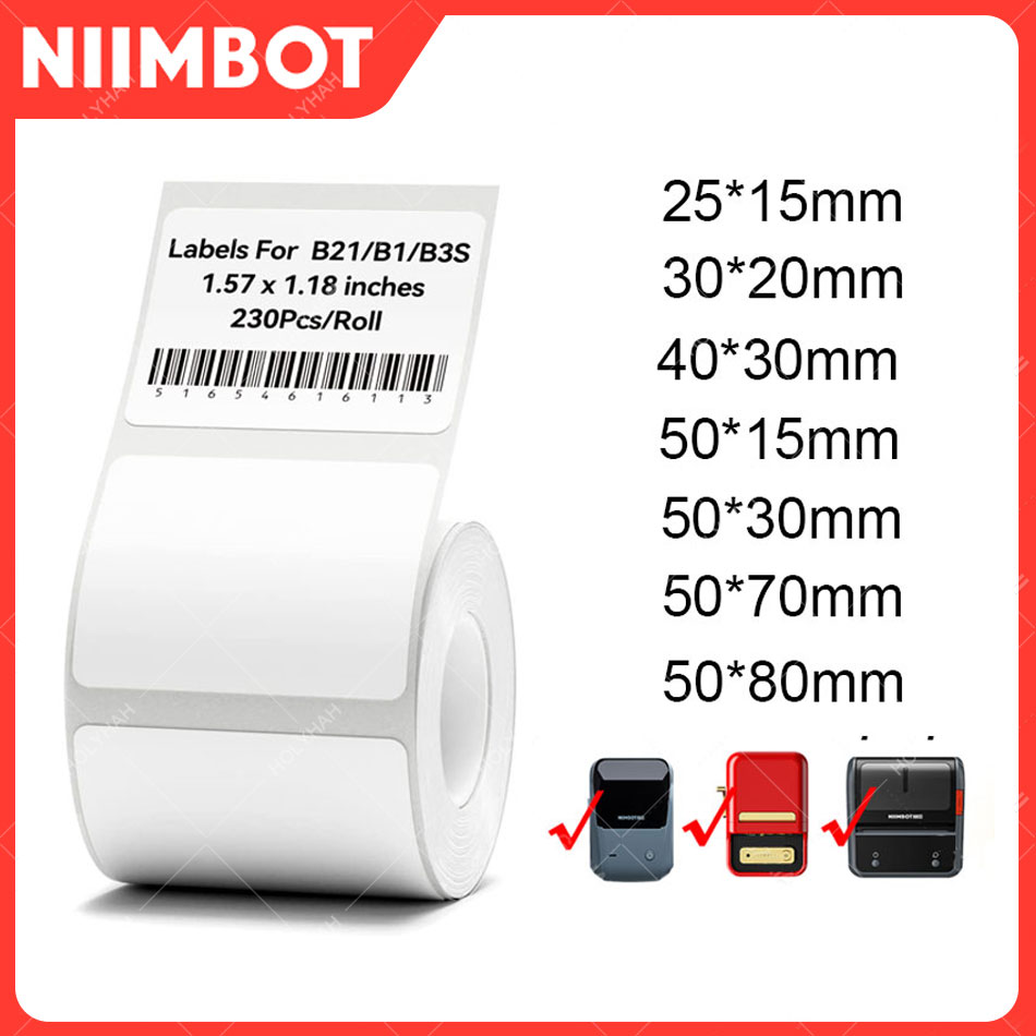 Niimbot b21/b1/b3s etiqueta térmica papel imprimível branco 20-50mm largura etiqueta de roupas preço de mercadoria alimentos auto-adesivo