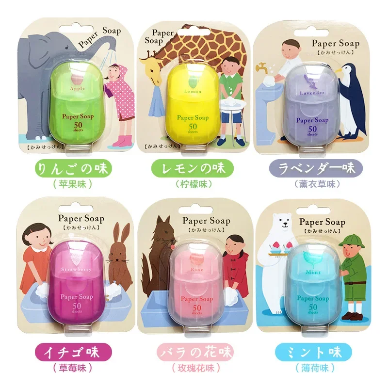 50 unids/set jabón de papel desechable japonés exterior portátil fácil de llevar tabletas de jabón lavado de manos limpieza jabones de tocador de viaje