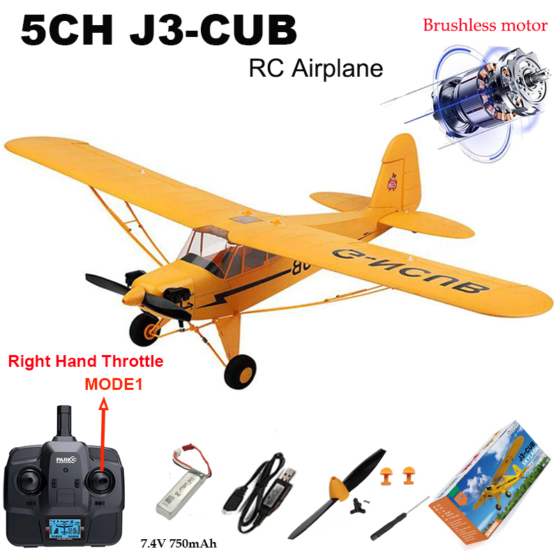 Новый радиоуправляемый самолет J3-CUB, 5 каналов, 2,4G, режим дистанционного управления 1 (правый дроссель) 3D/6G 1406, бесщеточный двигатель, уличный пенопластовый самолет Fiexd
