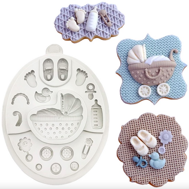 Molde de silicona con temática de bebé, herramienta de Fondant de Chocolate, arcilla, botón de zapato