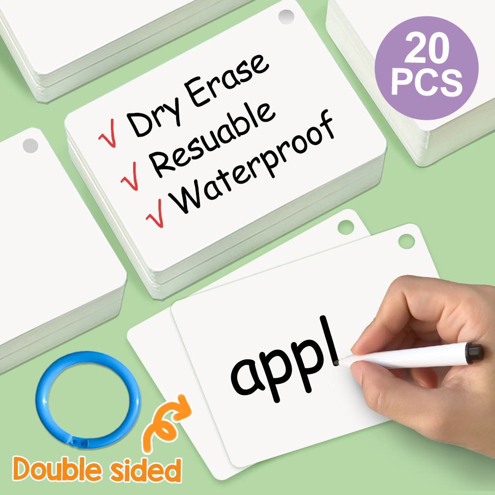 Gelamineerde uitwisbare flitskaarten 20-pack whiteboard-index Dubbelzijdig droog uitwisbare herbruikbare kaarten voor leraren Papiermateriaal