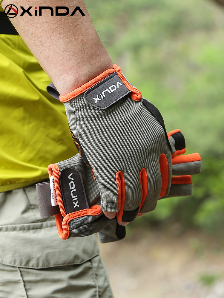 Guantes de Escalada XINDA Profesionales para Deportes al Aire Libre, Medios Dedos, de Piel de Vaca, para Escalada en Roca, Descenso, Senderismo, Antideslizantes y Resistentes al Desgaste