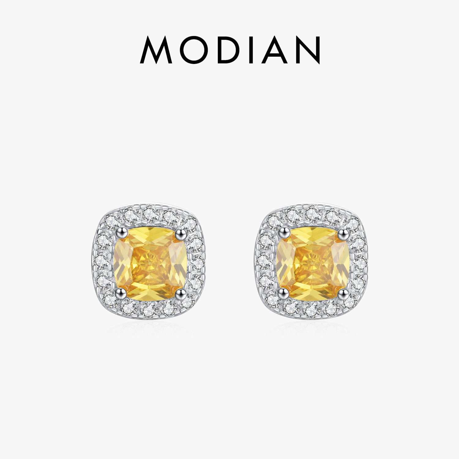 MODIAN Geel Fonkelende Zirkonia Geplatineerd Stud Oorbellen 925 Sterling Zilveren Oorbellen Voor Vrouwen Bruiloft Sieraden