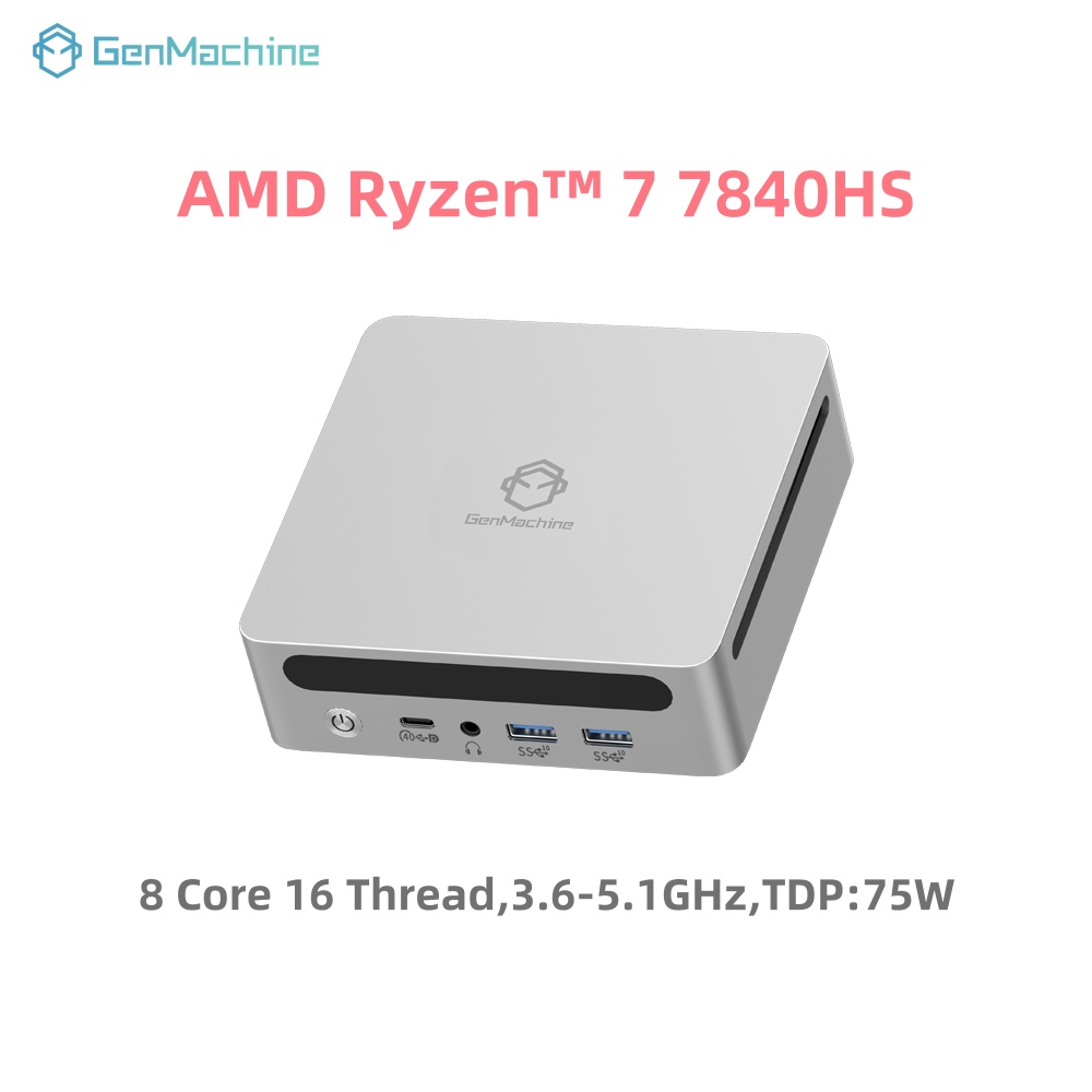 GenMachine AMD Ryzen ™   7 7840HS 32G LPDDR5 6400Mhz RAM Win 11 MINI PC 8 núcleos 16 hilos 3,6-5,1 GHz 75W WIFI6 computadora para juegos diy