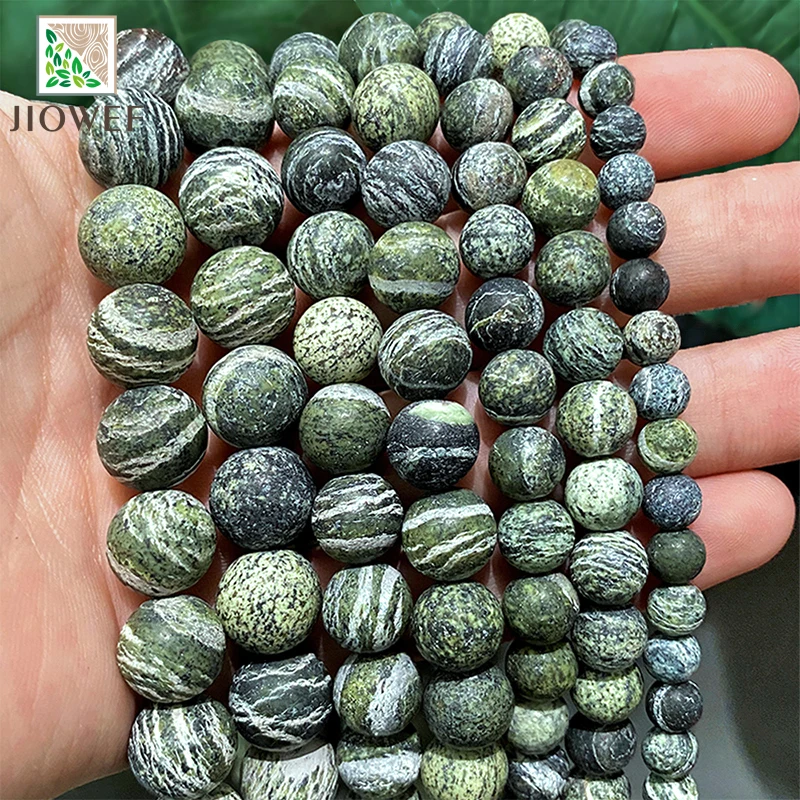 Pierre naturelle, jaspe zèbre vert mat, perles amples pour bricolage, Bracelet, boucles d'oreilles, fabrication de bijoux, 15 pouces, 4 6 8 10 12MM