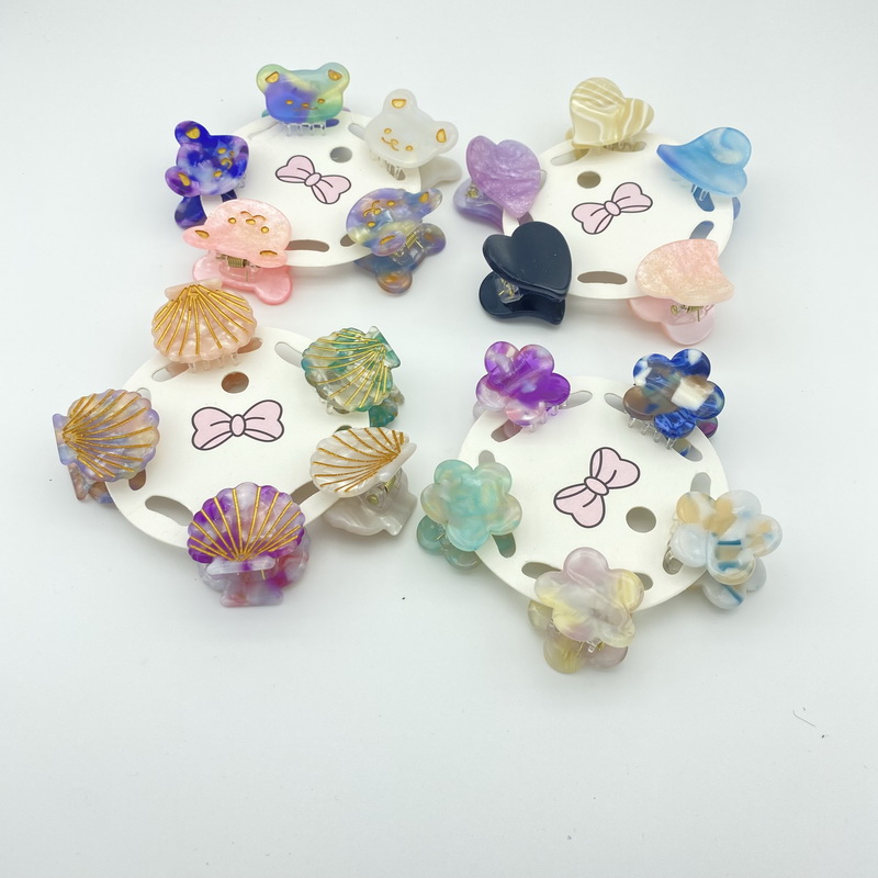 5 pièces/ lot Pince à cheveux en acétate pour filles, petite pinces cheveux pince fleur mini pince cheveux  pour enfants ours pinces cheveux femme petites barrettes à cheveux coquillage pince cheveux accessoires