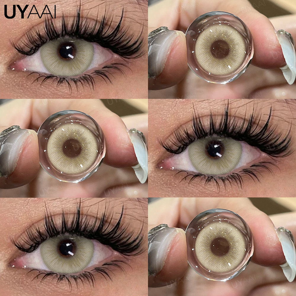 UYAAI 0~6.00 Brown Color Contact Lenses with Diopters Korean Fashion Colored Lenses Myopia Natural Color Lens Eyes Graduated