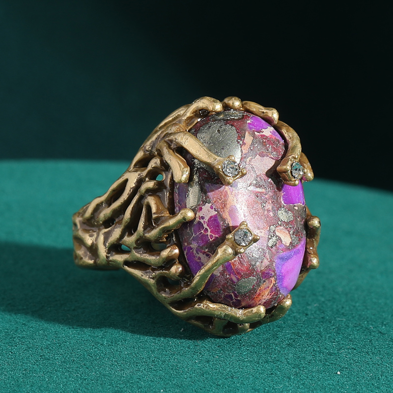 Vintage ringen voor vrouwen paarse natuursteen bloem antieke gouden kleur takken verstelbare accessoires luxe merk sieraden