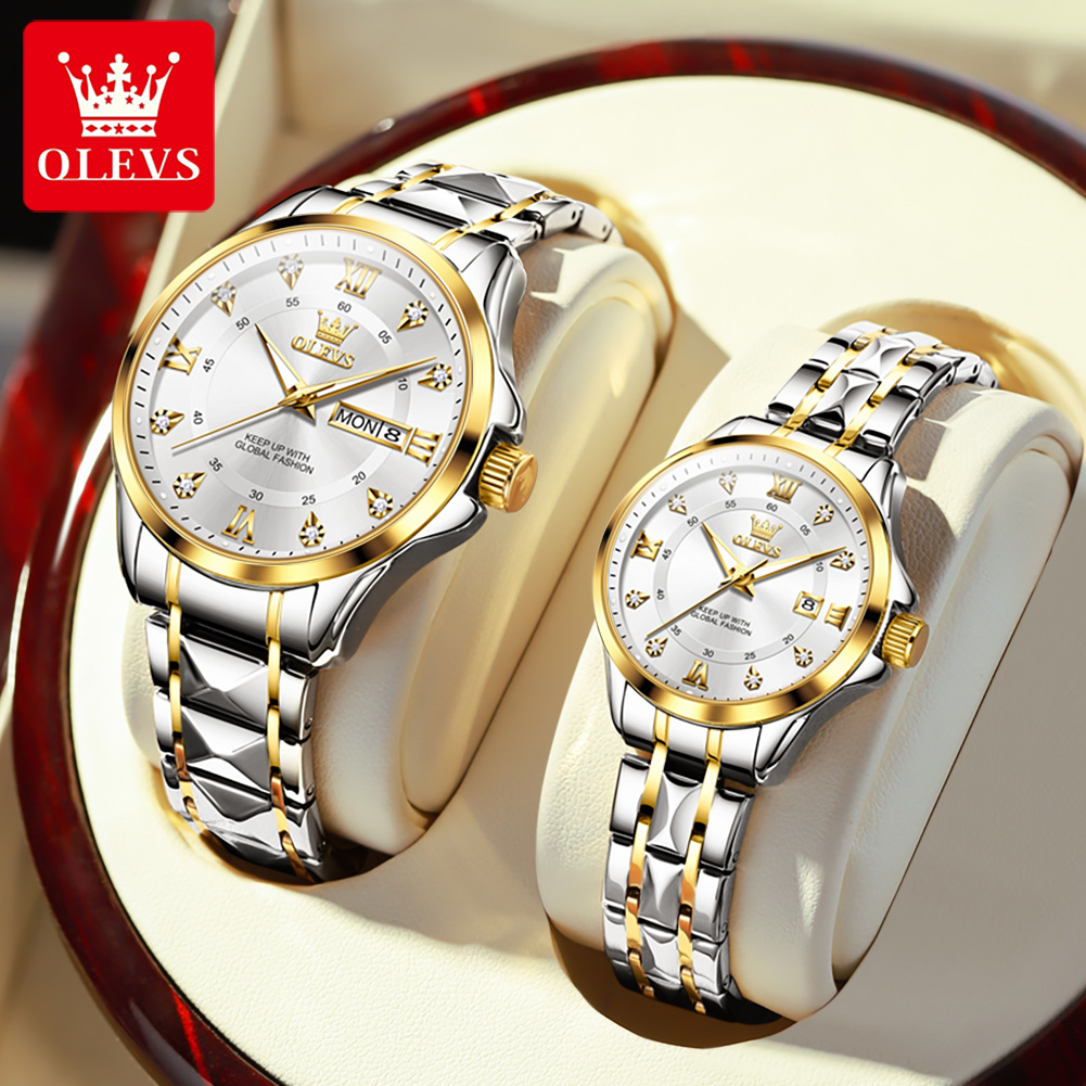 OLEVS 2906 reloj de cuarzo Original para parejas, reloj de lujo con esfera de diamante a escala romana para hombres y mujeres, reloj de mano resistente al agua con correa de rombos