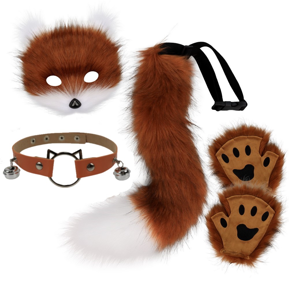 5 pièces offre spéciale fourrure moelleuse queue de renard pattes de chat gants masque de loup ensemble Halloween Cosplay accessoires de déguisement thème fête habiller accessoires
