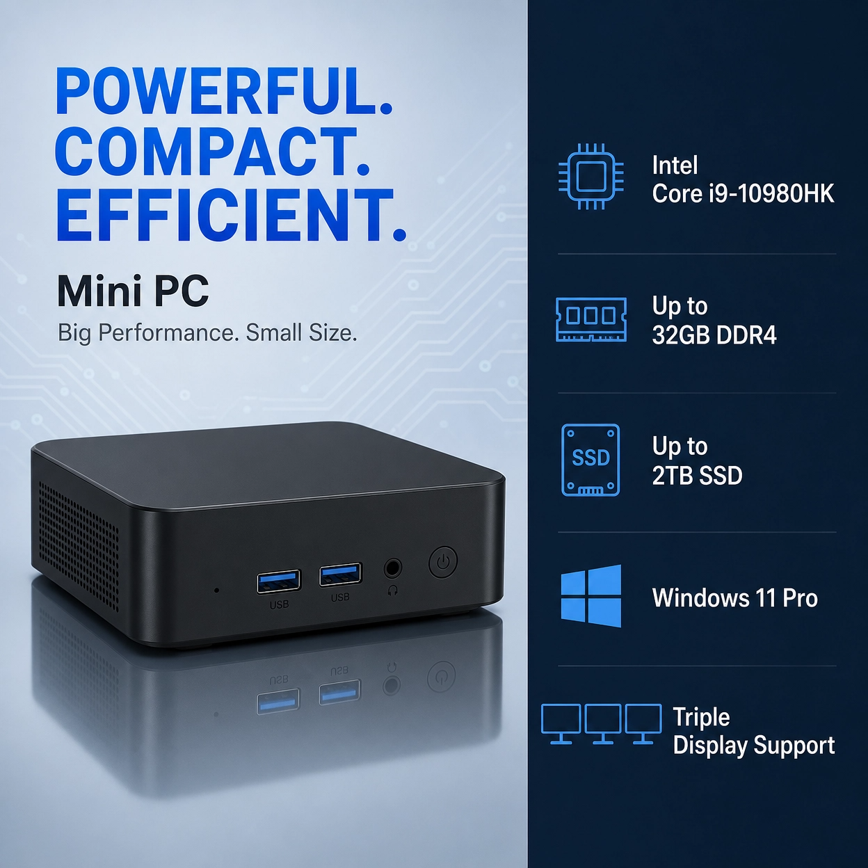 Mini PC 2026 con Intel Core i9 10980HK, Windows 11 Pro, 32GB+2TB, Ultra Compacto, Silencioso, Doble HDMI, para Oficina y Negocios