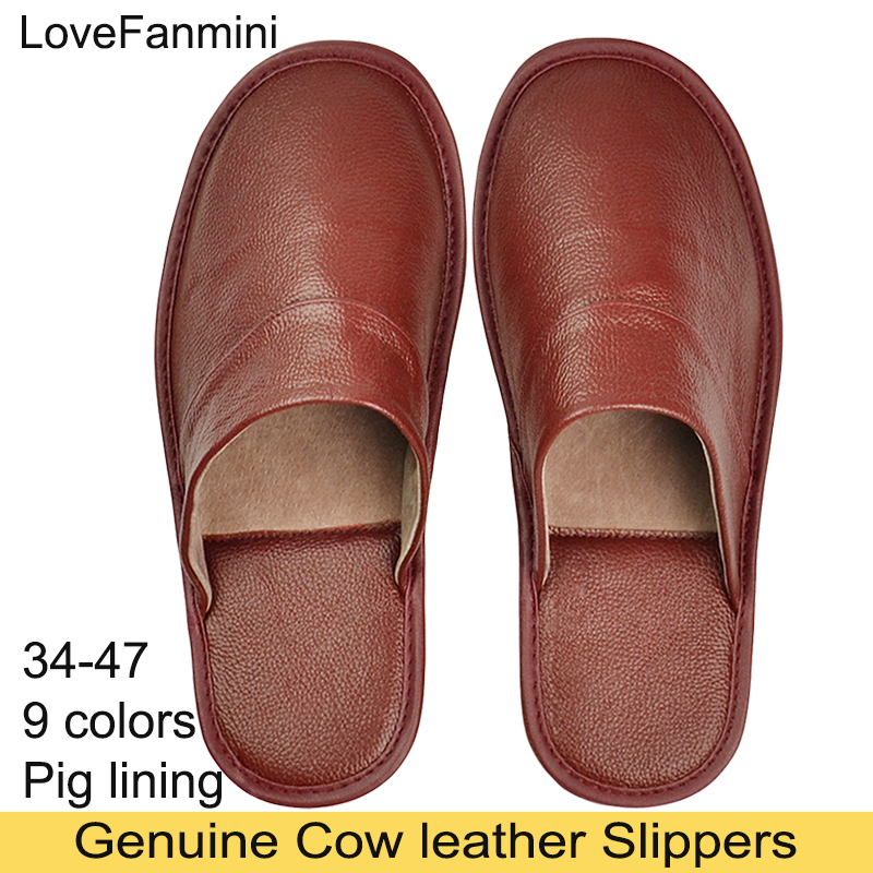 Tamanhos grandes chinelos de linho de couro de vaca genuíno casas em chinelo interior primavera outono homens mulheres idosos antiderrapante casual único sapato