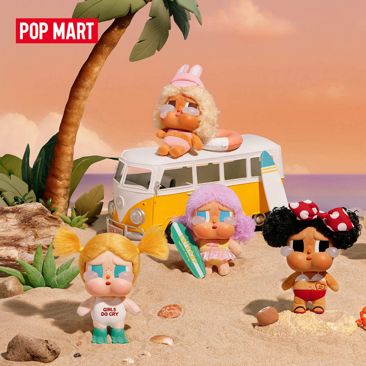 POP MART CRYBABY Vacation Mode On Series - Winylowa Pluszowa Zawieszka Blind Box 1 szt./6 szt. Mystery Box