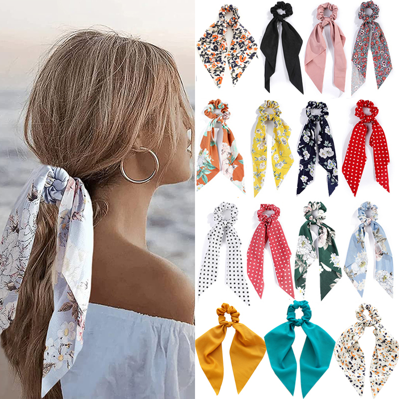 Haar Schal Haarband Chiffon Floral Scrunchie Haar Bands Pferdeschwanz-halter Scrunchy Krawatten Vintage Zubehör für Frauen Mädchen