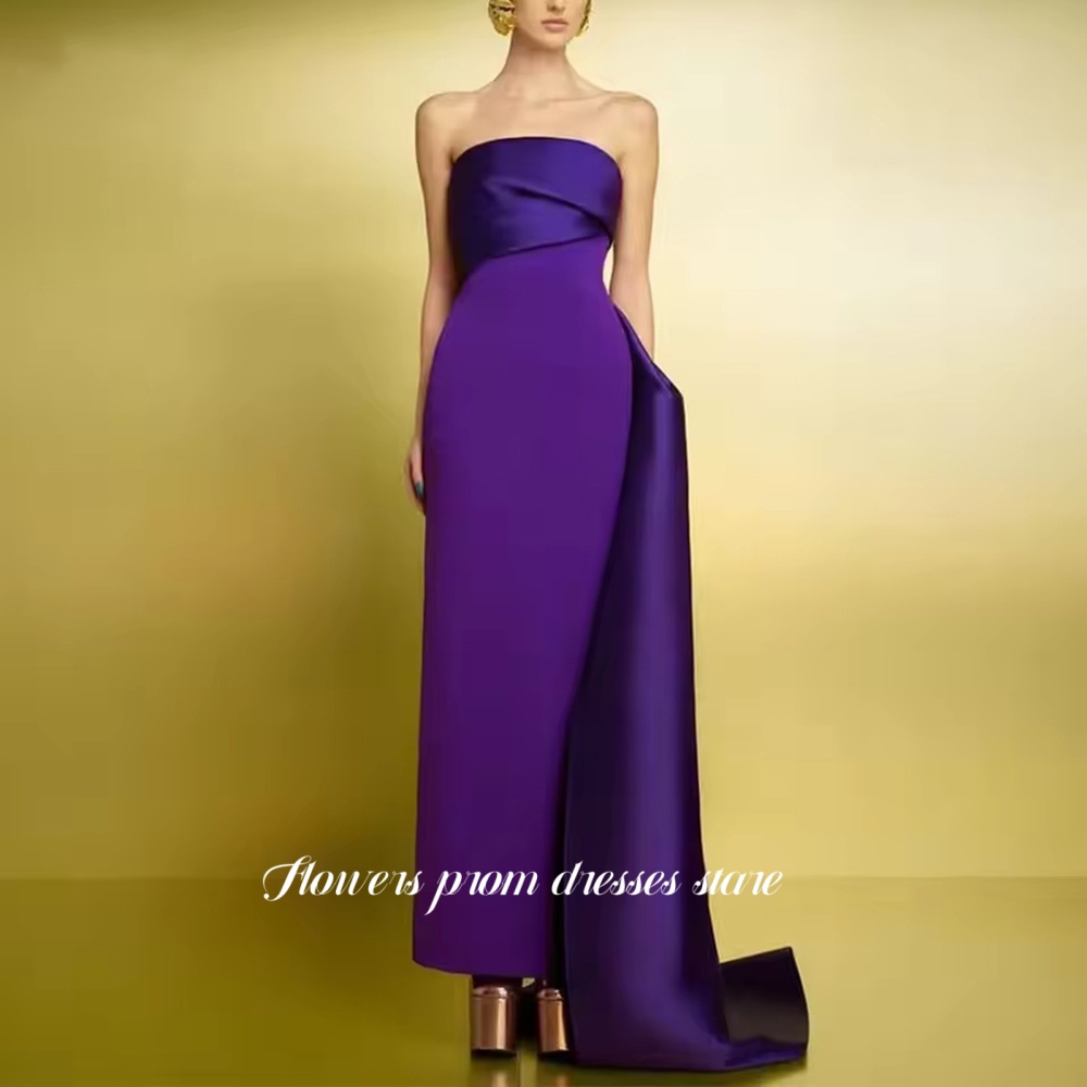 Flowers Prom Satin Evening Dresses Straight Party Dress Pleats Christmas Dress فساتين مناسبة رسمية Customized